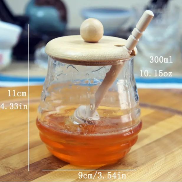 Honningglass med lokk og honningskje